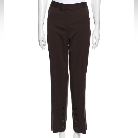 Burberry London Brown Straight Leg Tailored Trousers Wool Blend Buttoned Sz 6 - Picture 12 of 16